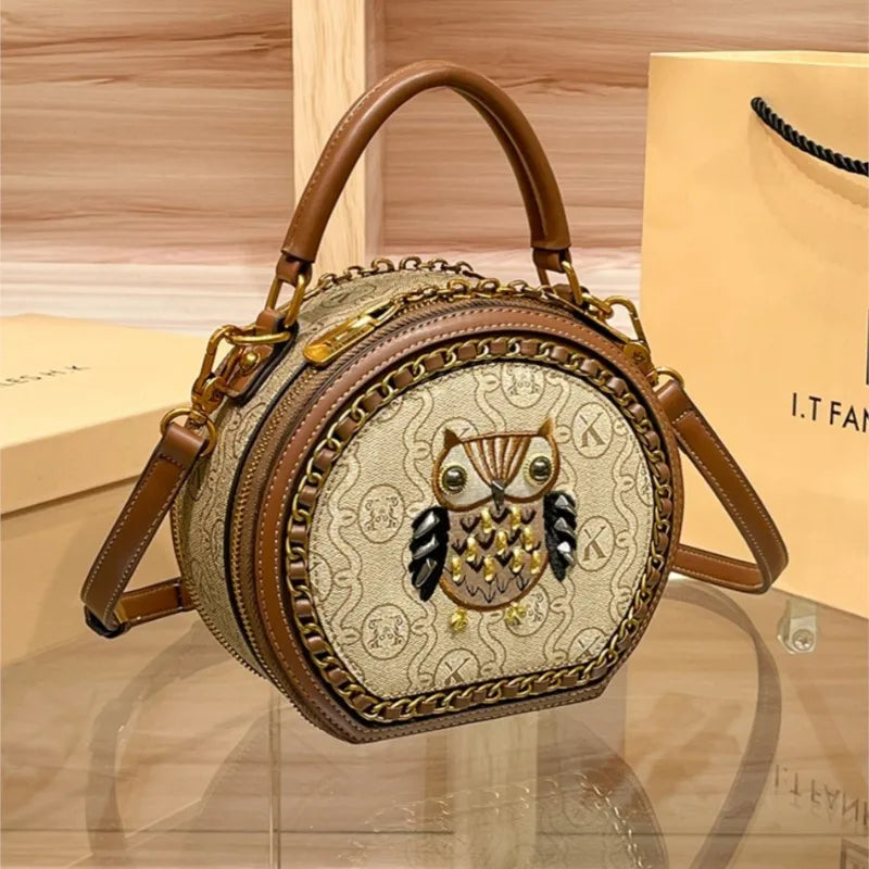 Handbag Light Luxury Handheld Round Bag 2024 Premium Genuine Leather