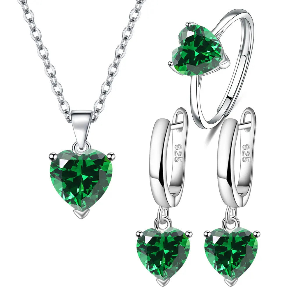 925 Sterling Silver Heart Zircon Jewelry Set