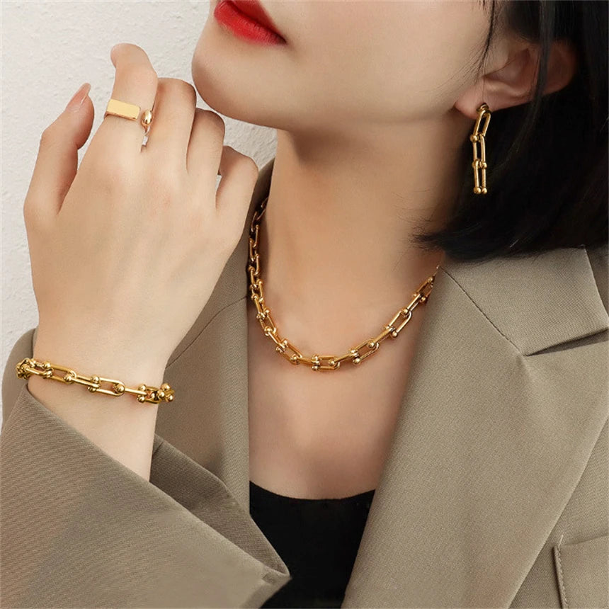 Split Joint Charms Thick Chain Necklaces Bracelets Tassels Earring Fashion High Jewelry