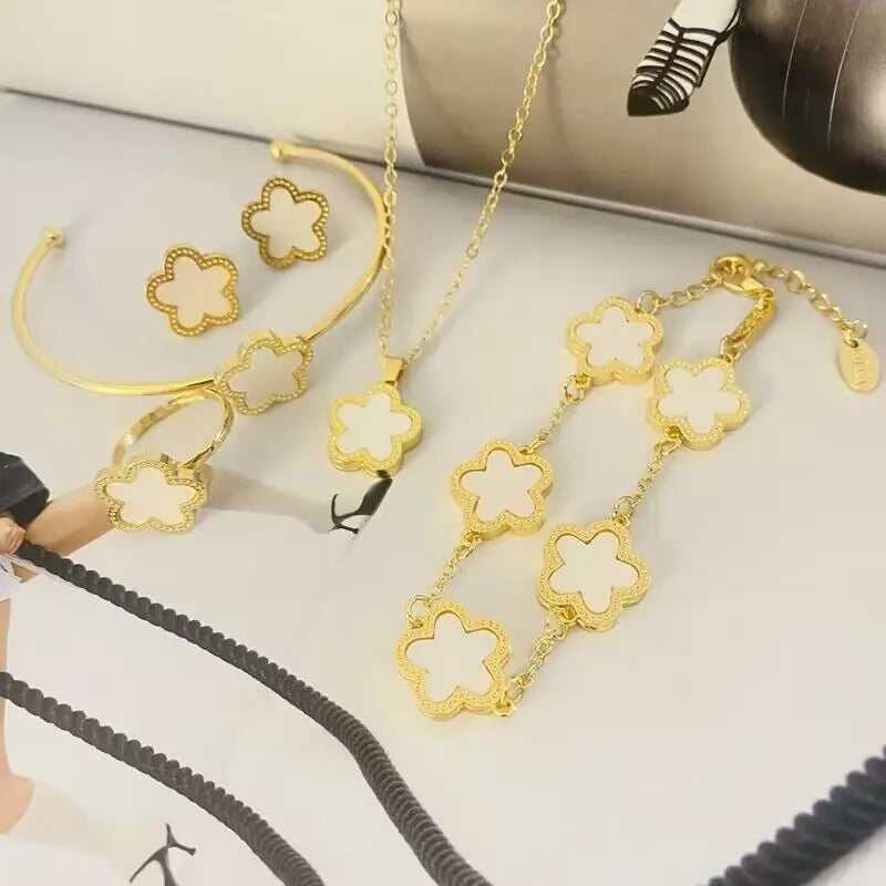 Conjunto de joyería con cinco flores de doble cara de 5 piezas