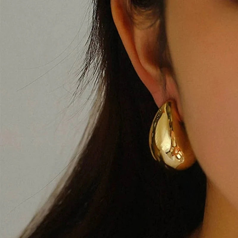 Stainless Steel 14K Gold Plated Water Drop Stud Statement Earring