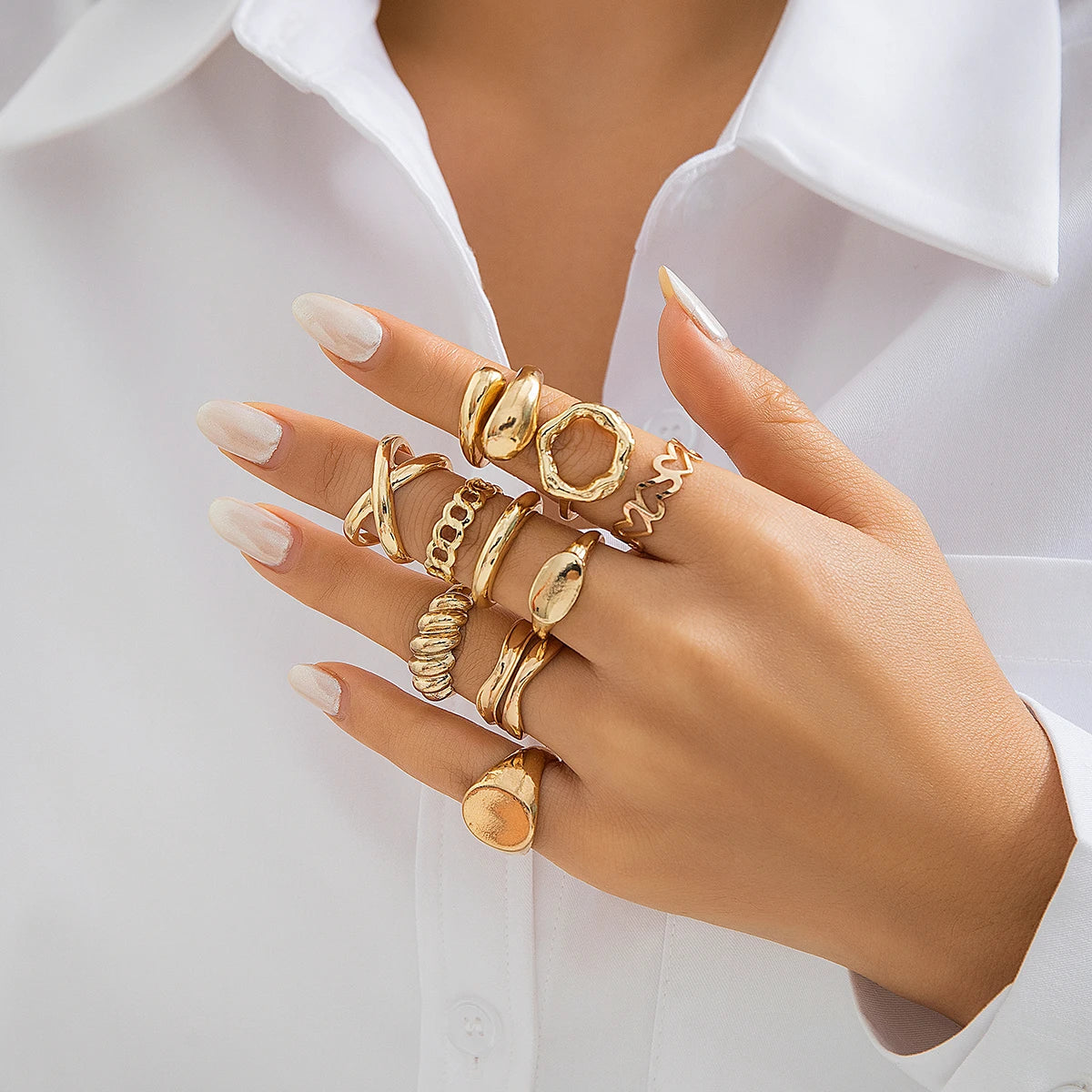 Lacteo Trendy Geometric Cuff Rings Set