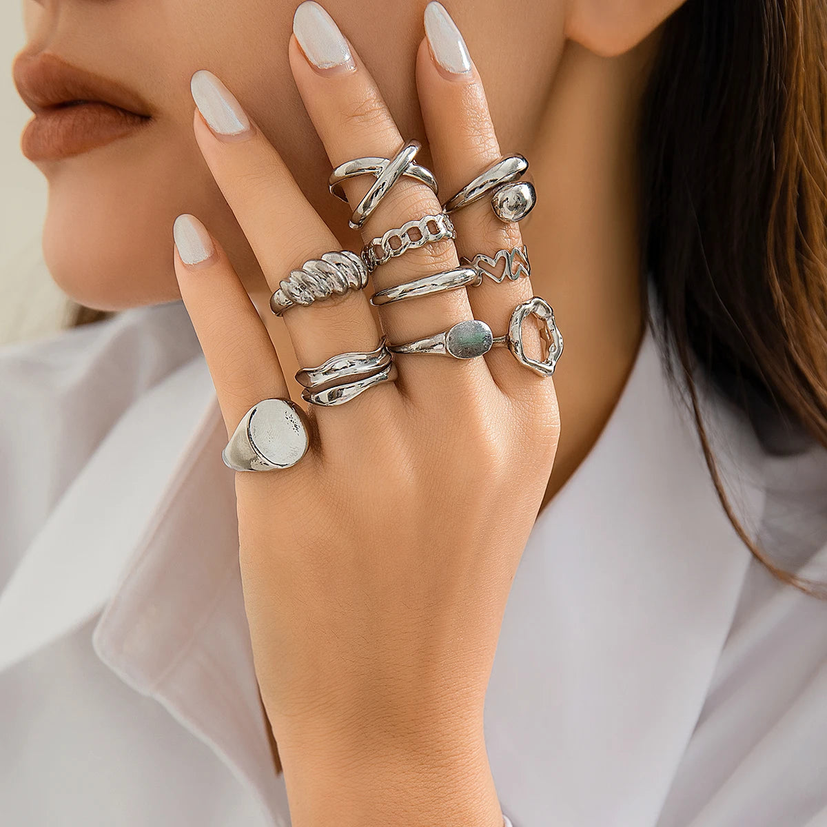 Lacteo Trendy Geometric Cuff Rings Set