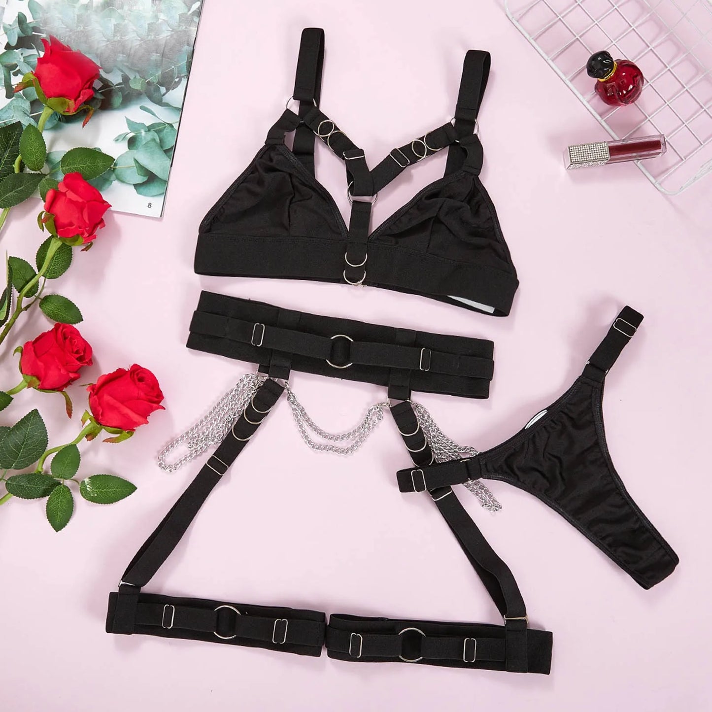 3-teiliges sexy Dessous-Set mit Körpergurt