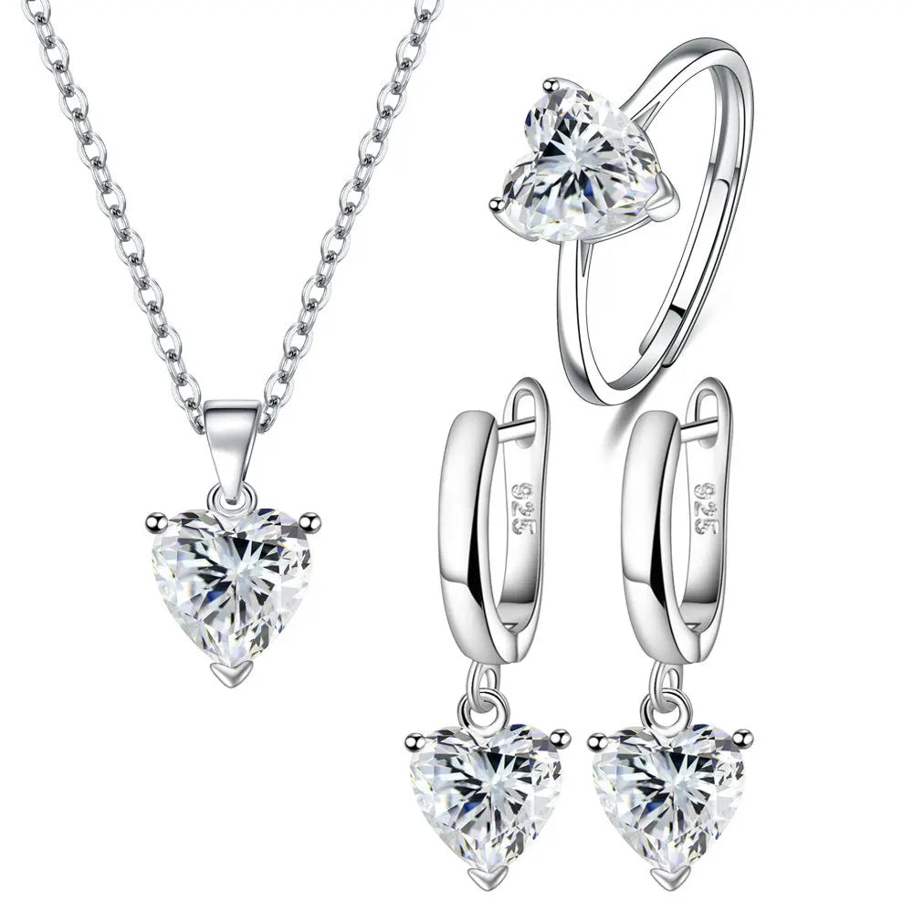 925 Sterling Silver Heart Zircon Jewelry Set