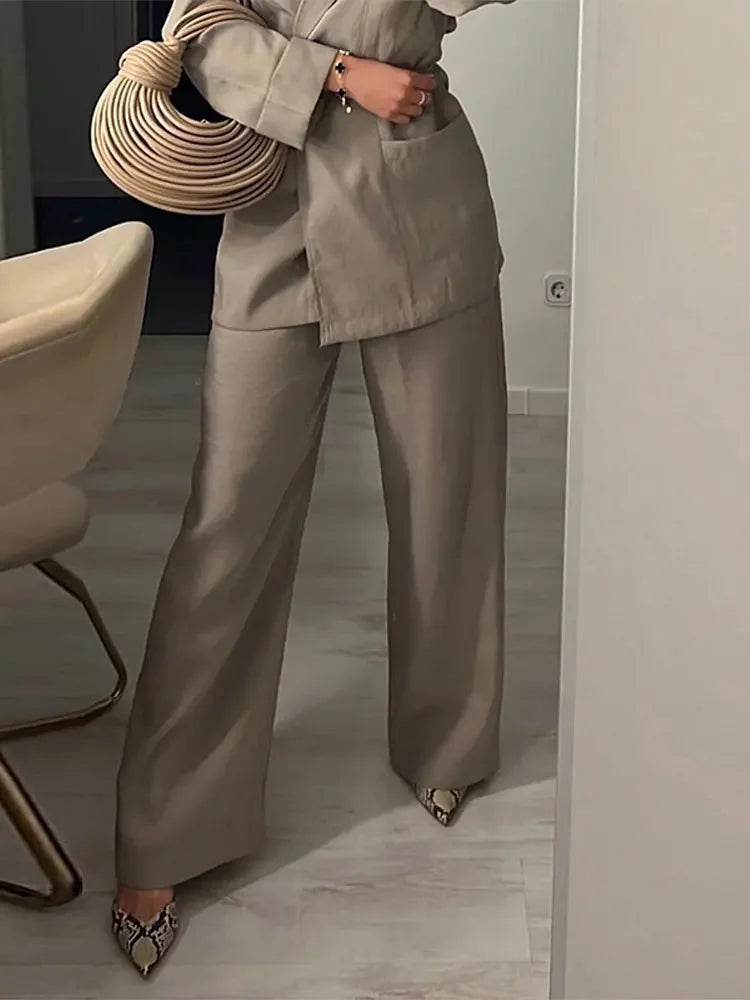 Dareen 2 piezas Casual sólido suelto conjunto con americana pantalones con pernera ancha traje Oficina señora traje