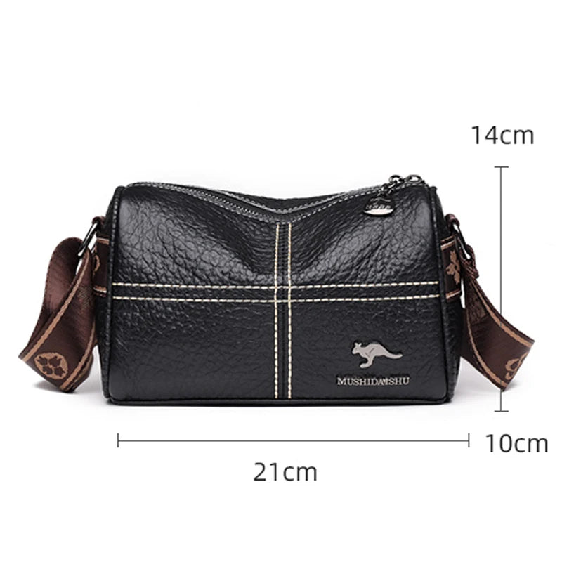 Portable Barrel Shaped Solid Color Soft  Leather Handbag