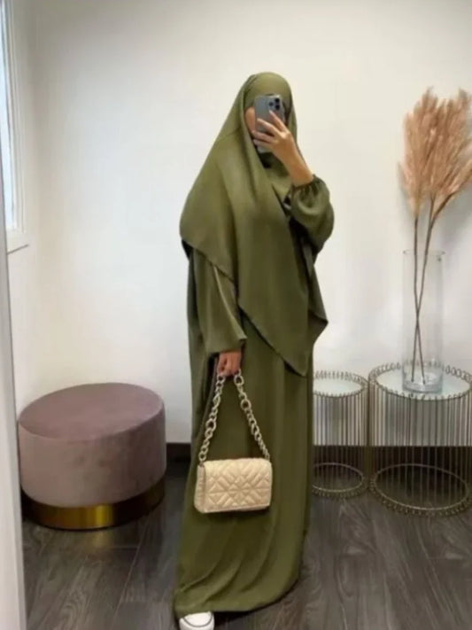 Eid Muslimische Frauen Lange Khimar 2-teiliges Set Abaya Kleid Gebetskleidung Hijab Volle Abdeckung Islamischer Ramadan Kaftan Djellaba 2023