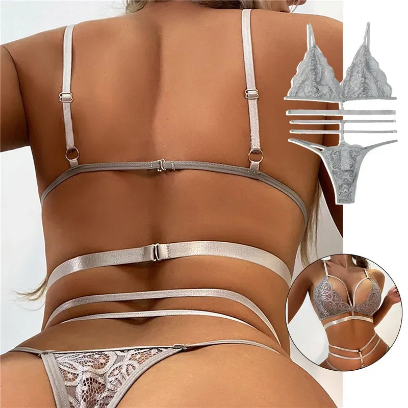 Sexy Bra Thongs Garters Set Lingerie