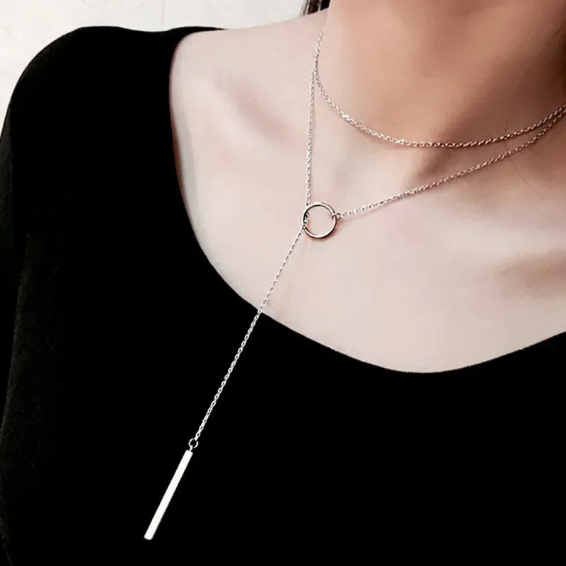 2024 Women Girls Circle Strip Long Chain Necklace