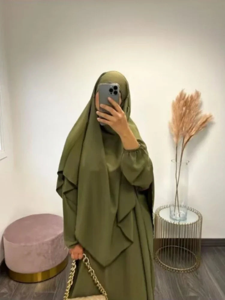 Eid Muslimische Frauen Lange Khimar 2-teiliges Set Abaya Kleid Gebetskleidung Hijab Volle Abdeckung Islamischer Ramadan Kaftan Djellaba 2023