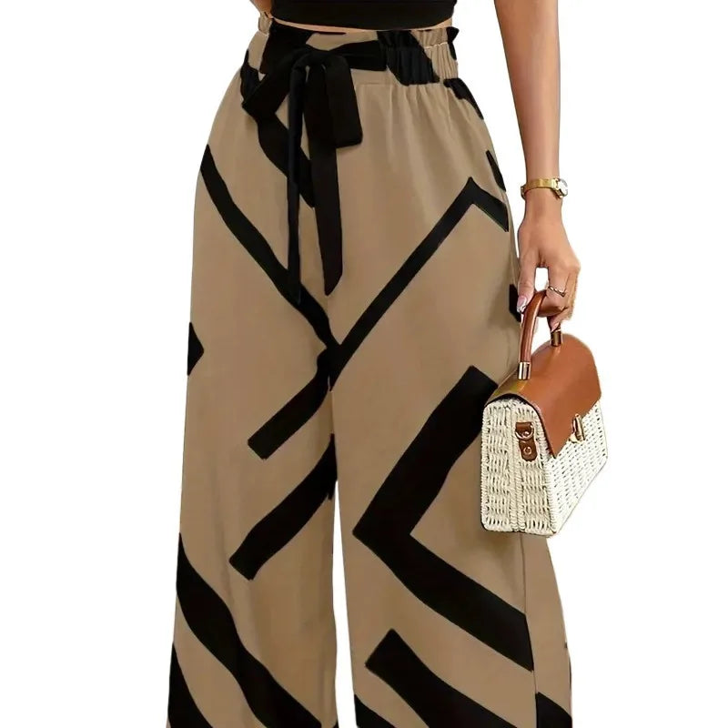 Women's Printed Pants with Waistband and Wide Leg