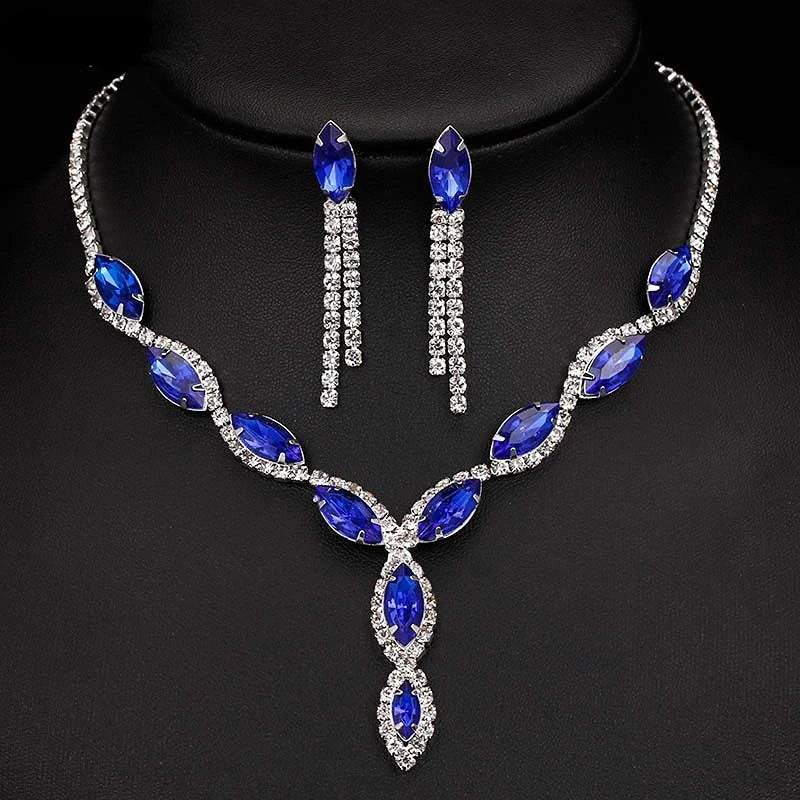 Fashion Blue Red Green Crystal Prom Wedding Jewelry Set