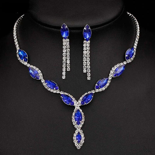 Fashion Blue Red Green Crystal Prom Wedding Jewelry Set