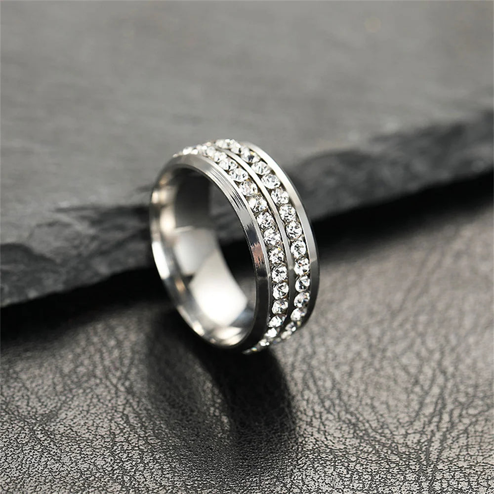 Hip Hop Stainless Steel Cubic Zirconia Ring