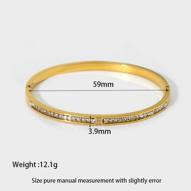 Light luxury Cubic Zirconia Bangles 18K Gold Plated Stainless Steel Bracelets