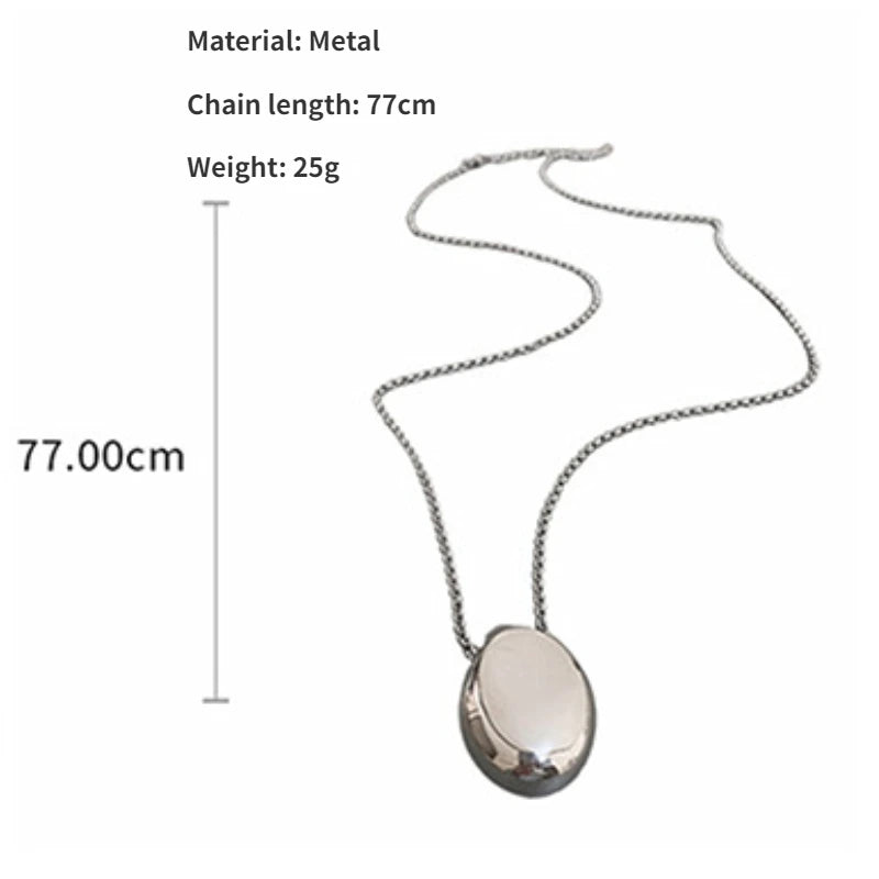 Fashion Jewelry Popular Style One Layer Chian Smooth Oval Metal Pendant Necklace