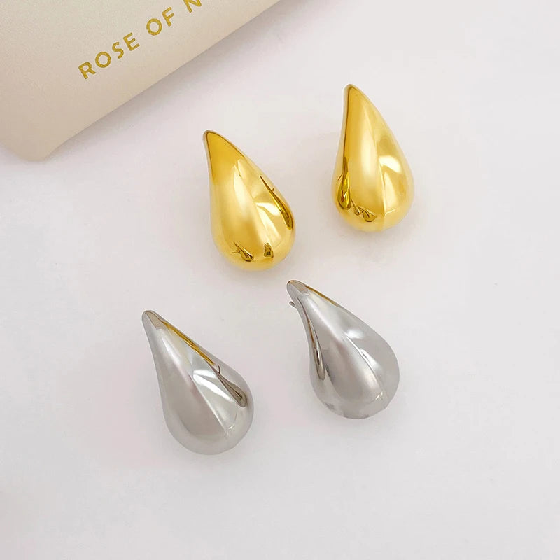 Stainless Steel 14K Gold Plated Water Drop Stud Statement Earring